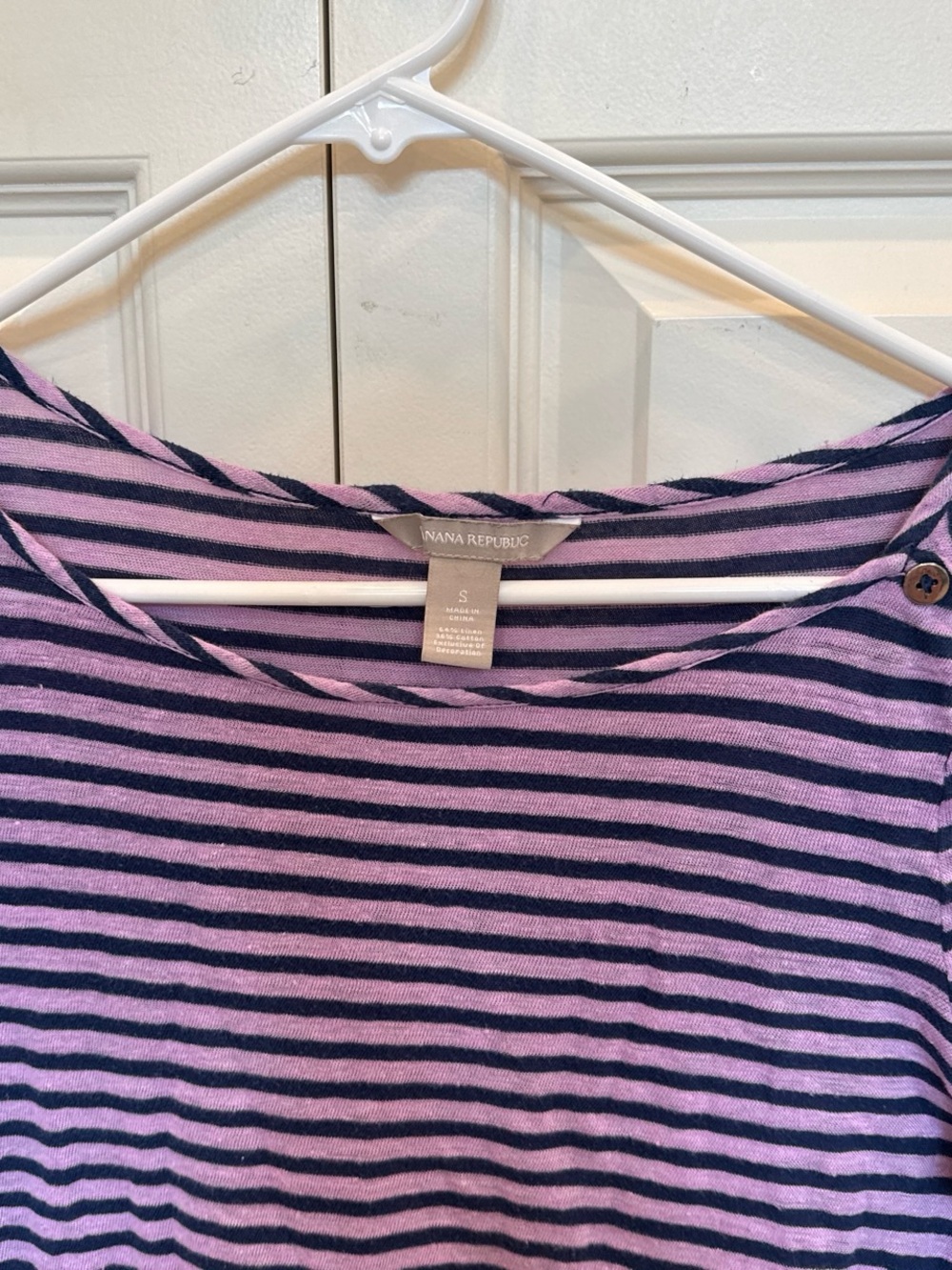 Banana Republic Lavender and Navy Striped Boatneck Top